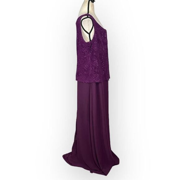Alex Evenings Dress Women's Plus 16W Purple Glitter Jacquard Knit Maxi Gown NWT - Picture 5 of 8